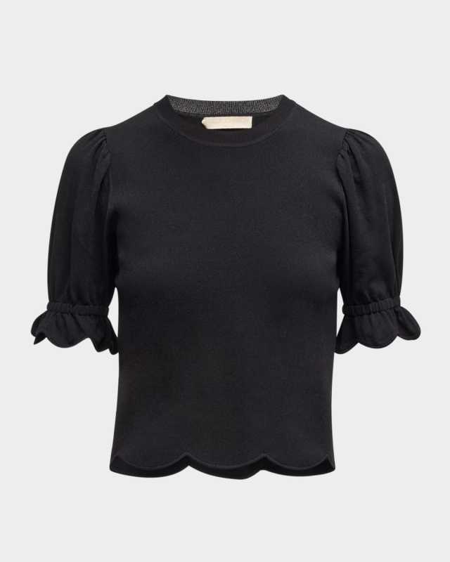 Noemi Puff-Sleeve Scalloped Top